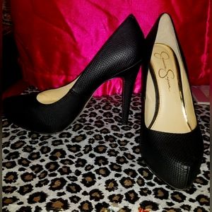 Jessica Simpson Parisah Black Snake High Heel Platform Pumps, Size 9